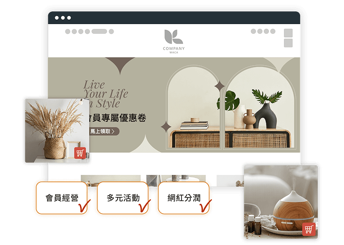銷售平台推薦用 WACA，不抽成、功能完整的購物車官網，適合經營居家選品零售。
